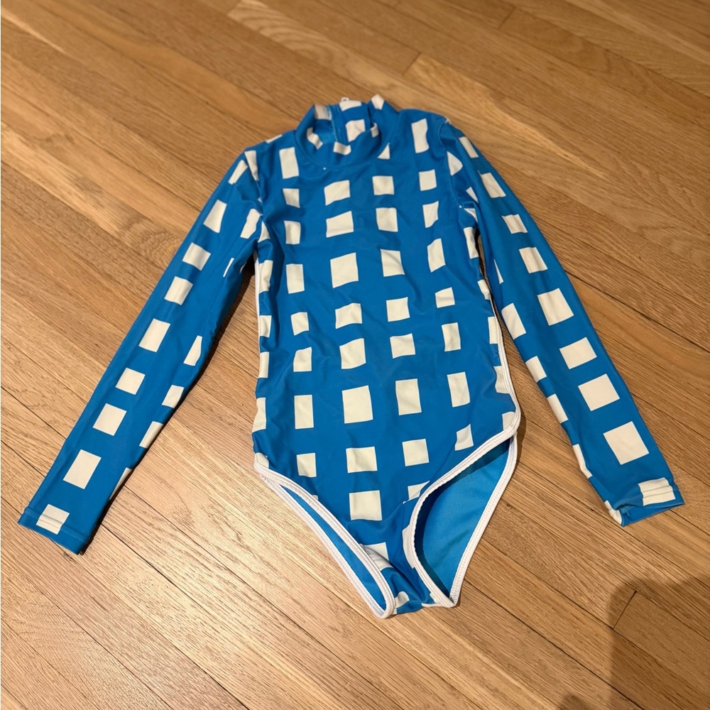 Ruki the Label, Blue and White girls swimsuit size 8